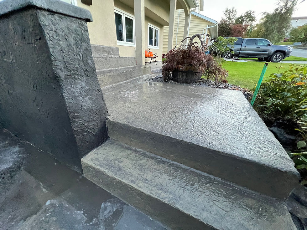 a microcement topping was applied to damaged concrete stairs, making them look brand new