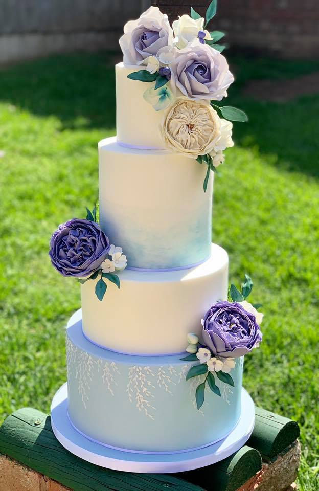 Watercolour wedding cake- baked with love by linda
