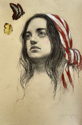 Jill Hooper Art_Striped Scarf and Butterflies