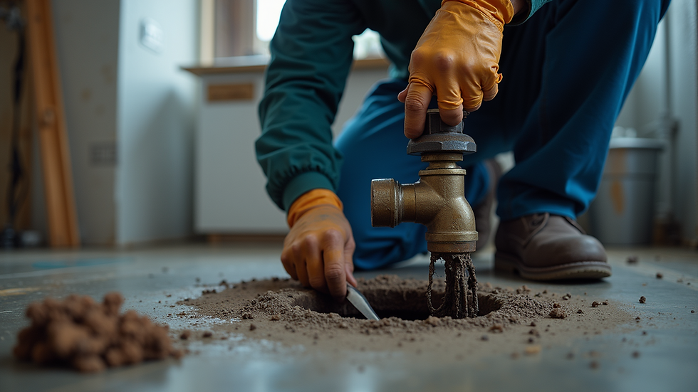 Eye-level view of a plumbing technician inspecting a drain