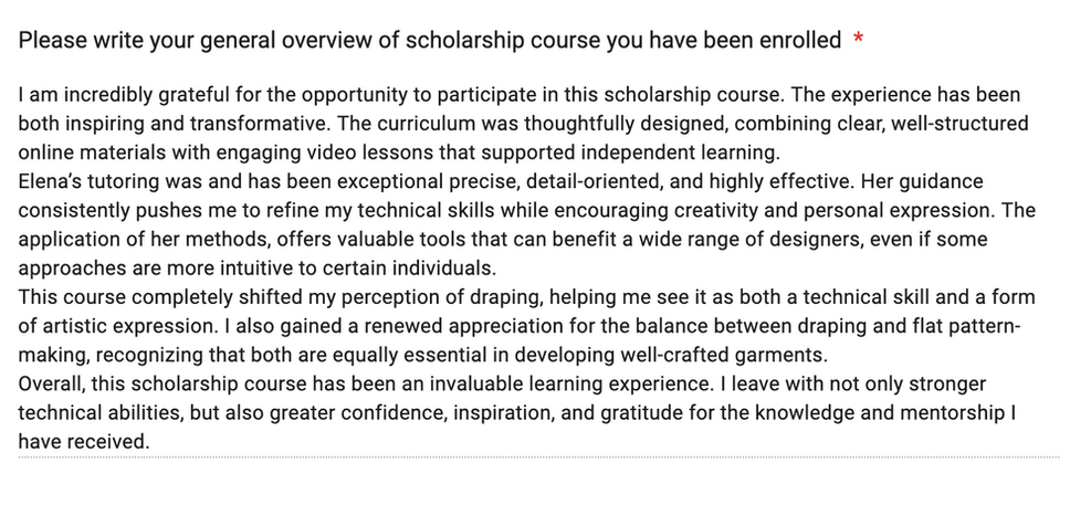 Ultimate draping student feedback