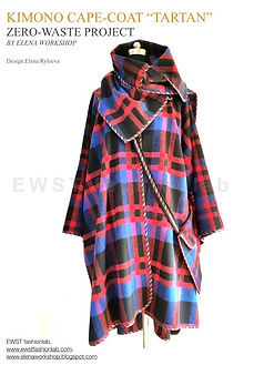 Kimono cape coat tartan | Creative pattern-making zero-waste by Elena Ryleeva