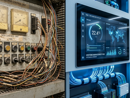 Vorher-Nachher-Vergleich eines Schaltschranks, von alter Analogtechnik zu moderner digitaler MSR-Steuerung.