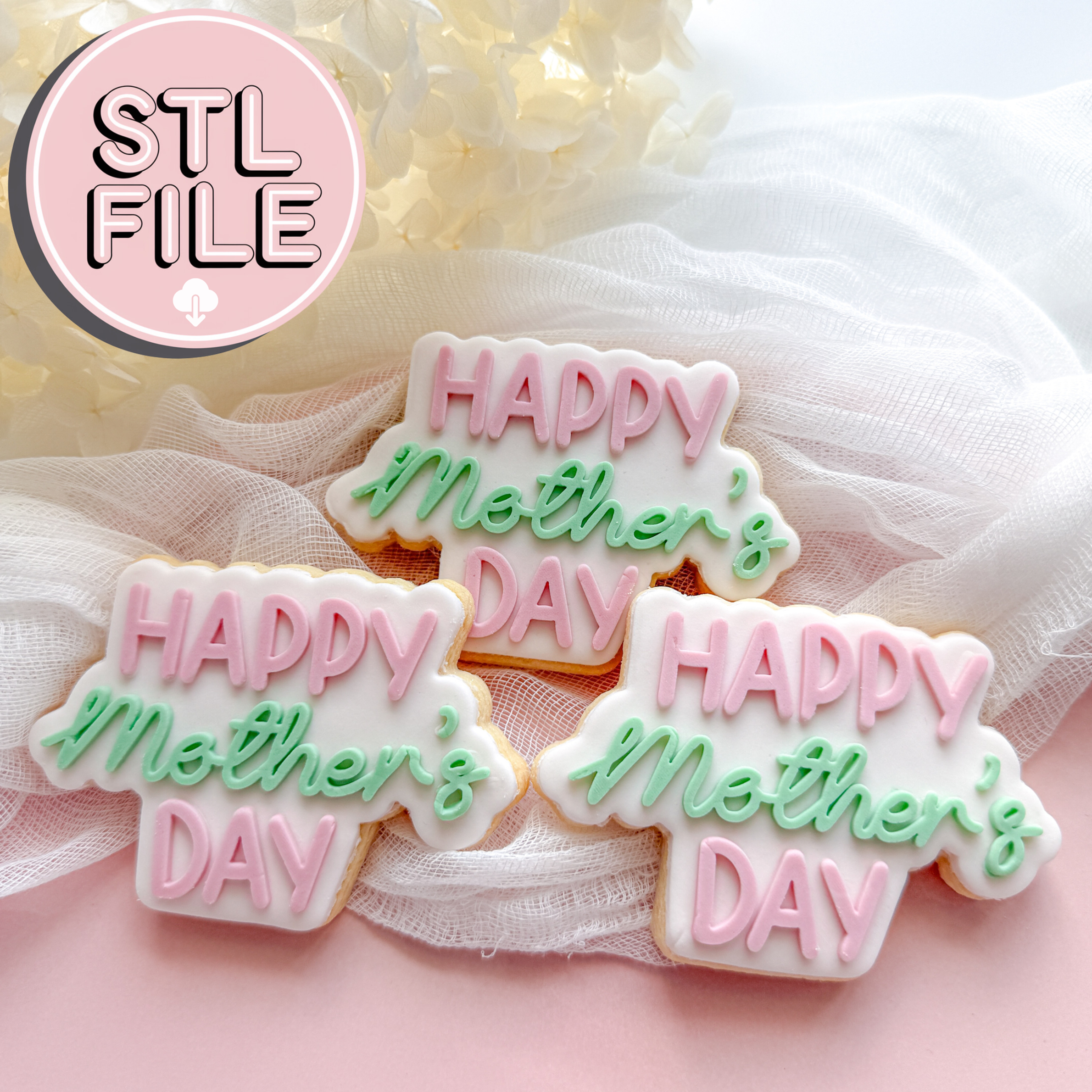 Happy Mother's Day Script - STL File - Fondant Stamp and Cookie Cutter