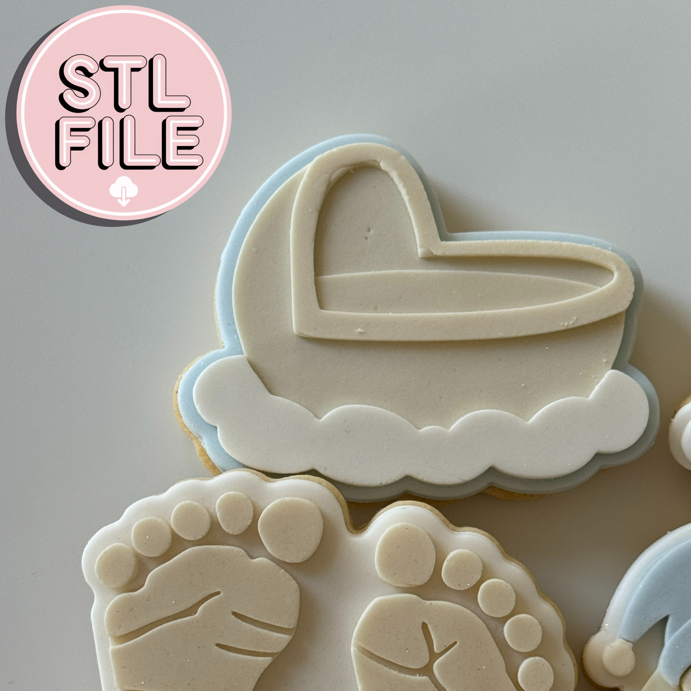 Cloud Bassinet - STL File - Fondant Stamp and Cookie Cutter