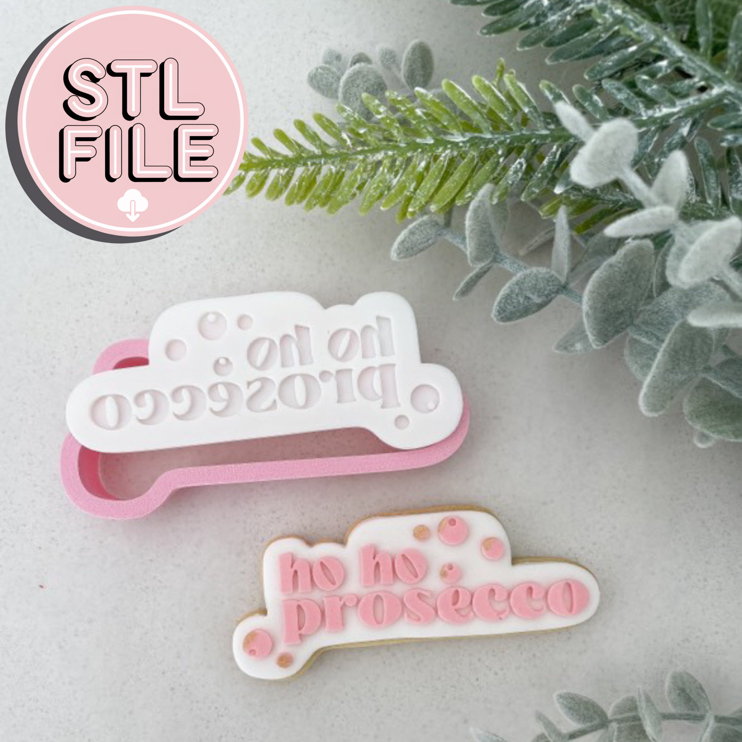 Ho Ho Prosecco STL File - Fondant Stamp & Cookie Cutter