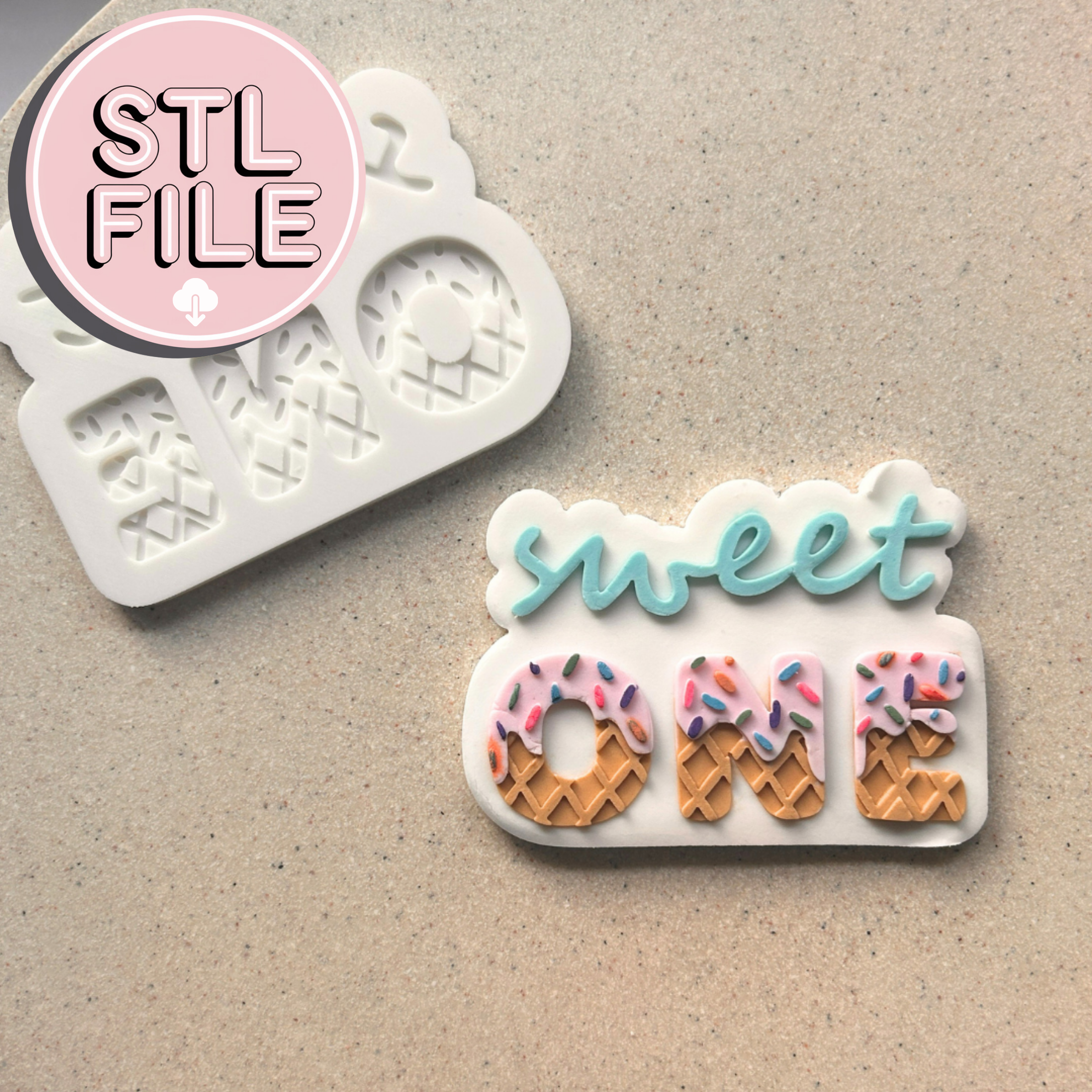 Sweet One STL File - Fondant Stamp & Cookie Cutter