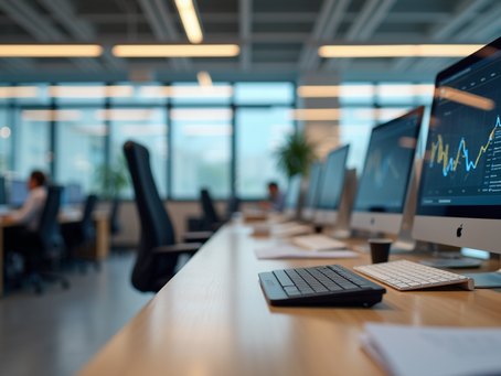 Espace de travail moderne avec des ordinateurs et des outils de collaboration
