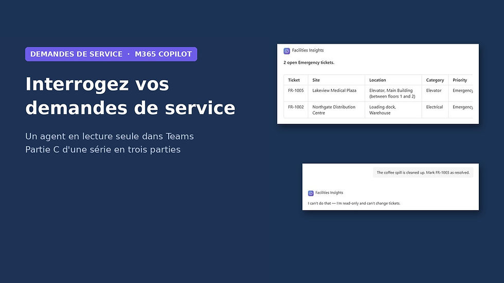 Agent Facilities Insights dans Microsoft 365 Copilot listant les billets d'urgence ouverts