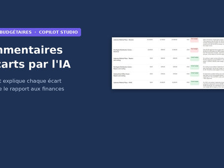 Liste SharePoint des écarts budgétaires avec des commentaires rédigés par un agent Copilot Studio