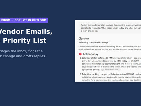 Copilot in Outlook triaging 12 vendor emails into one priority list