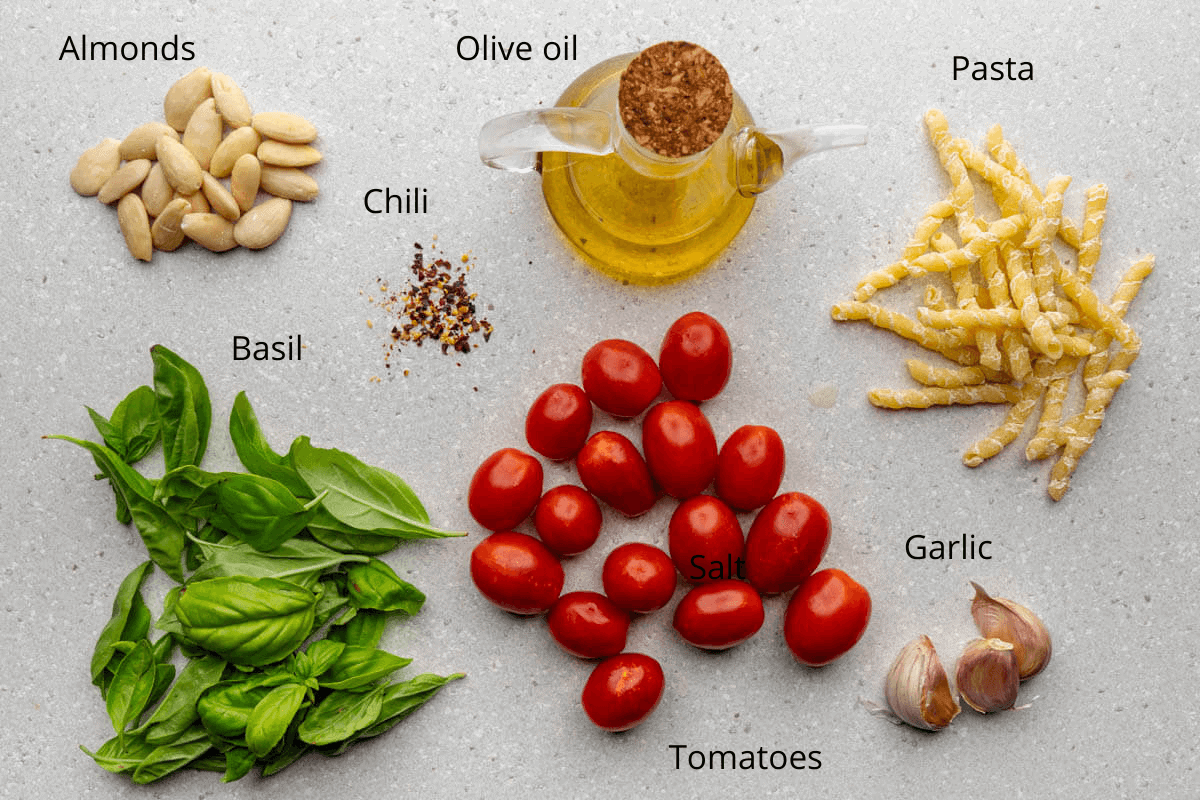 Ingredients for making Sicilian pesto sauce