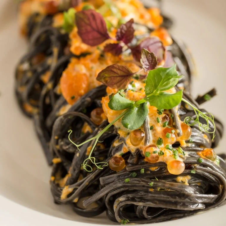 Squid ink pasta with sea urchin