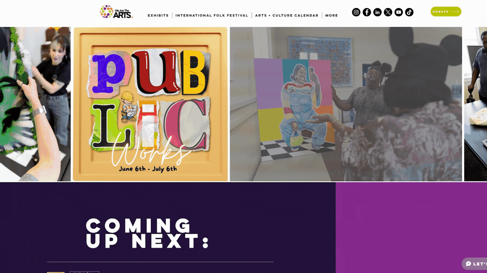 "Donate" button on the We Are The Arts official wesbite