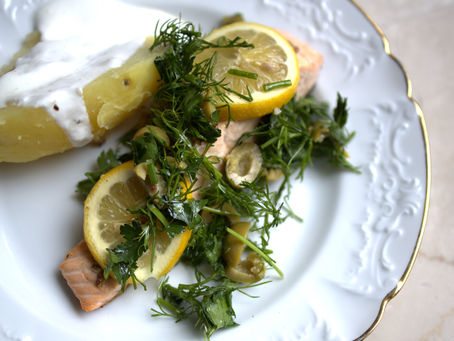 Mustard & Lemon Salmon with Herb Sauce