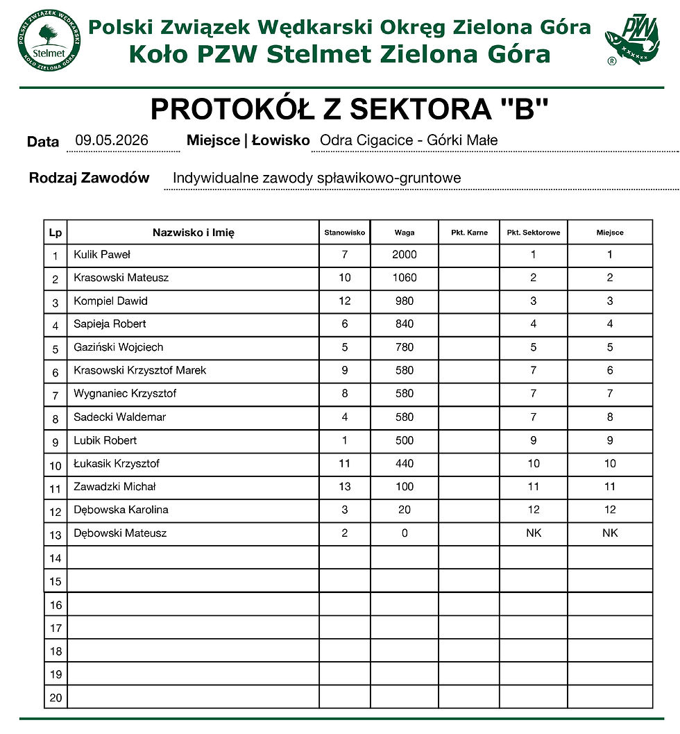 Wyniki sektor B
