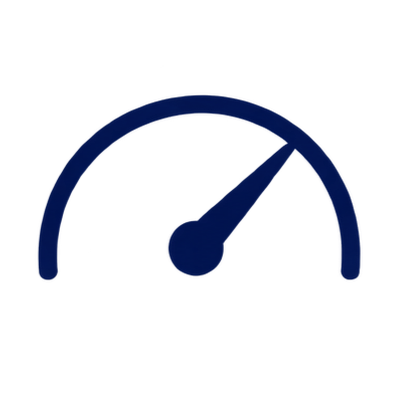 Blue speedometer icon representing flow measurement