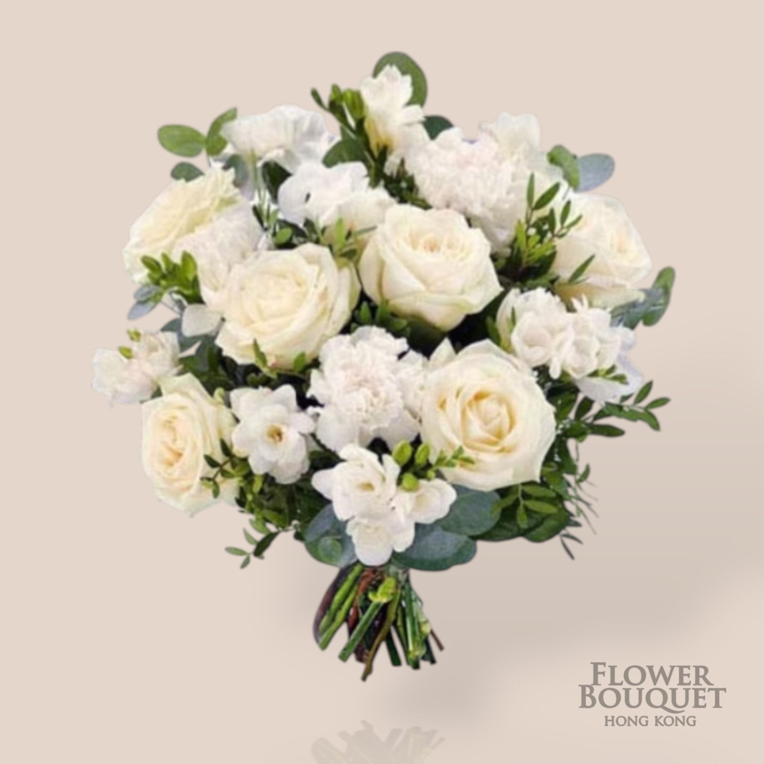 White Roses + Carnation + Matching Flower Bouquet