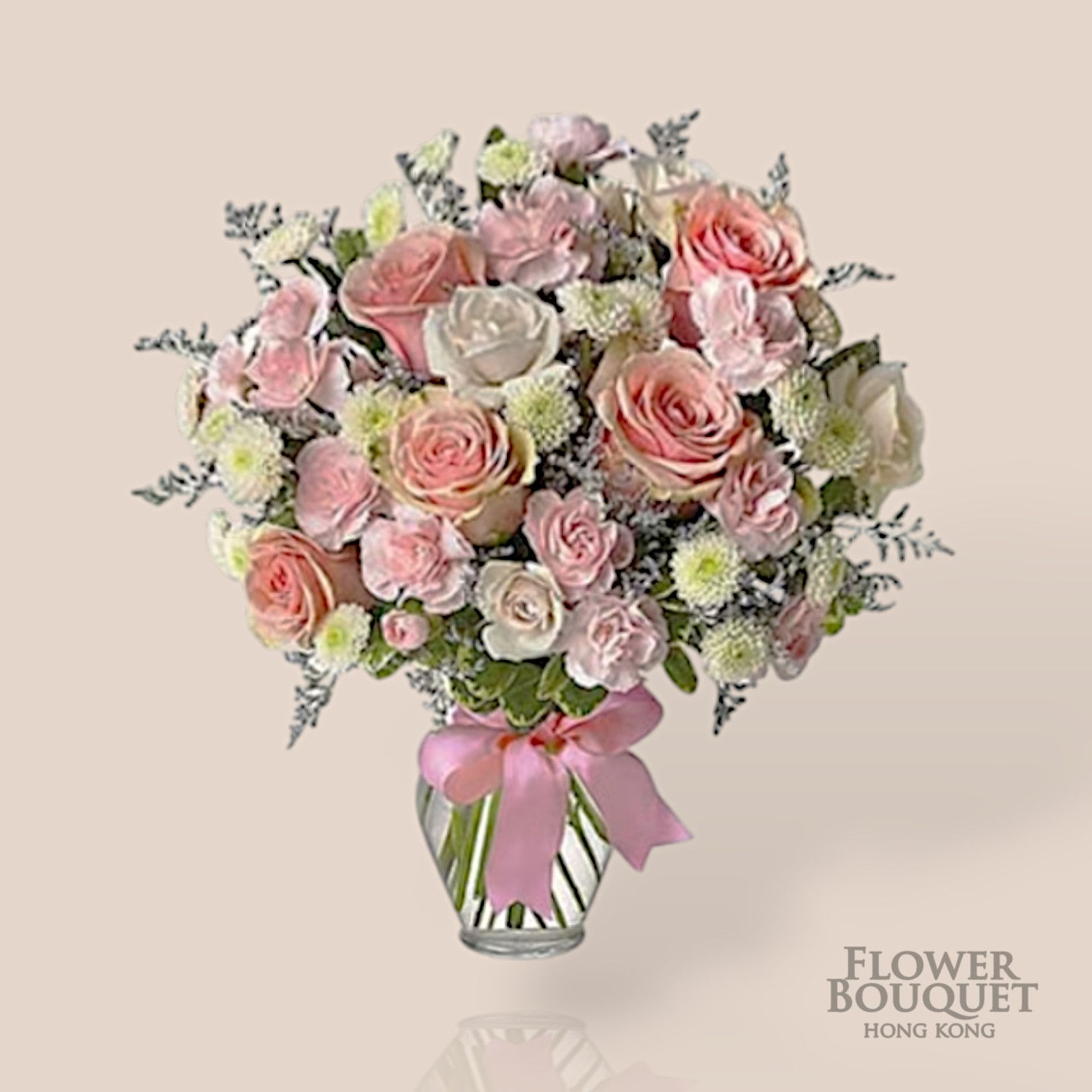 Mixed-color Roses + Mini Carnation + Matching Flower with Vase