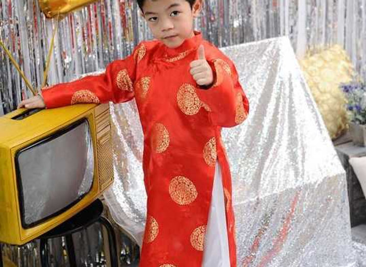 Thumbnail: Red Vietnamese Ao Dai with Medallions for Boys