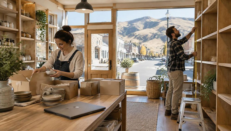 New business owner setting up equipment on their first day of trading