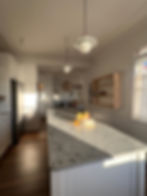 'The Lookout ' full kitchen with Pacific Ocean views at Villa Maria, Port Macquarie. Vintage coastal interiors.
