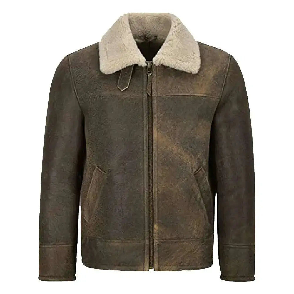 Men’s Shearling RAF Flying Dirty Beige Bomber Leather Jacket