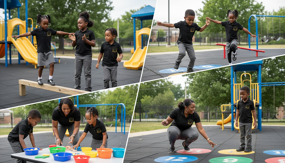 Black children playing outside at the Noir Swan Collective.
