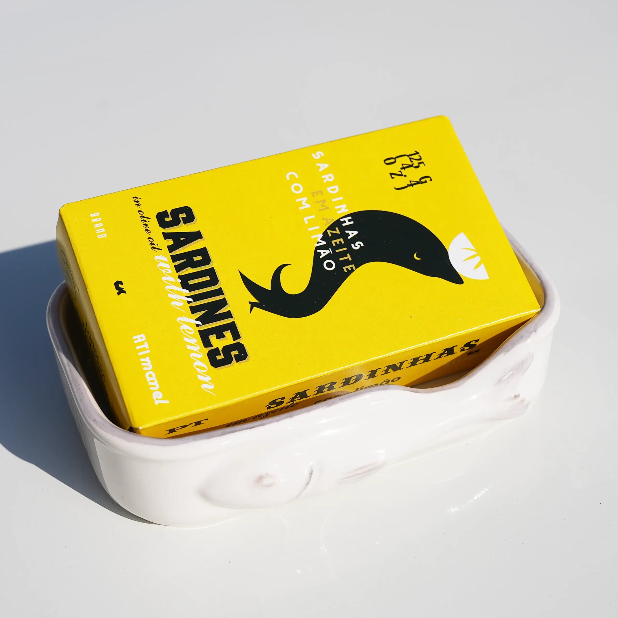 White Sardine Ceramic holder with Sardines in Lemon & Olive Oil