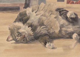 Playful Maine Coon Cat Painting, Watercolor 12”x16” (sold)