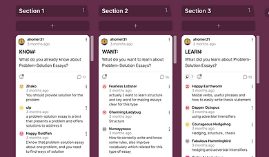 Example of a KWL exercise for Padlet