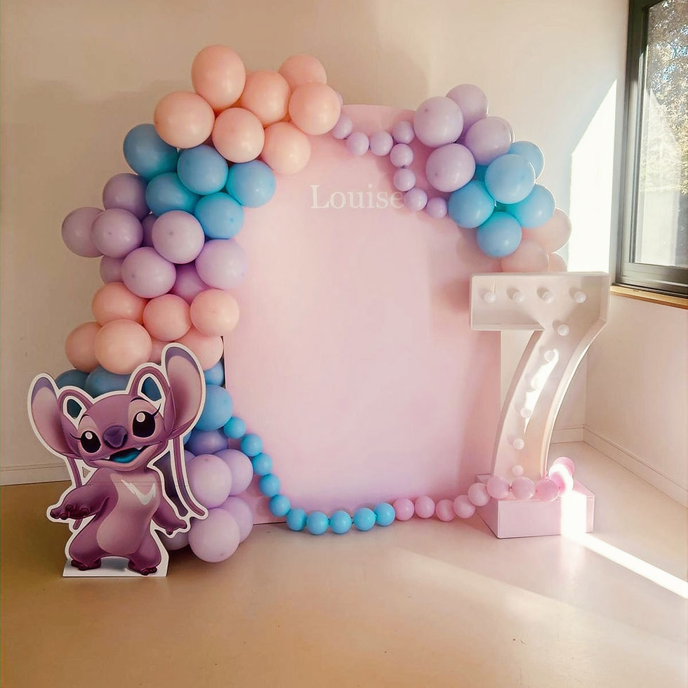 Décoration anniversaire arche de ballons stitch à toulouse