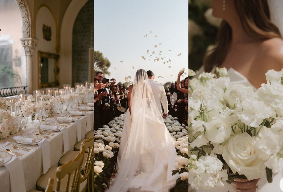 White luxury wedding table, aisle and flowers