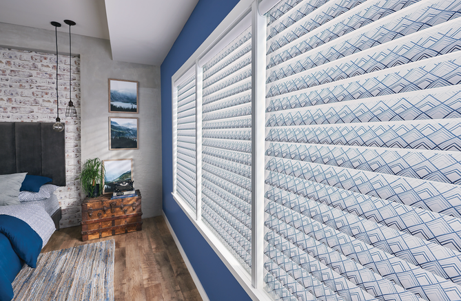 Sheer shades with vanes closed for privacy in a living room