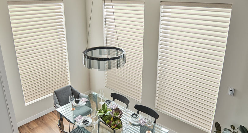 Light filtering sheer shades in a dining room with natural daylight