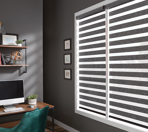 Custom Room darkening Zebra Shades in an office