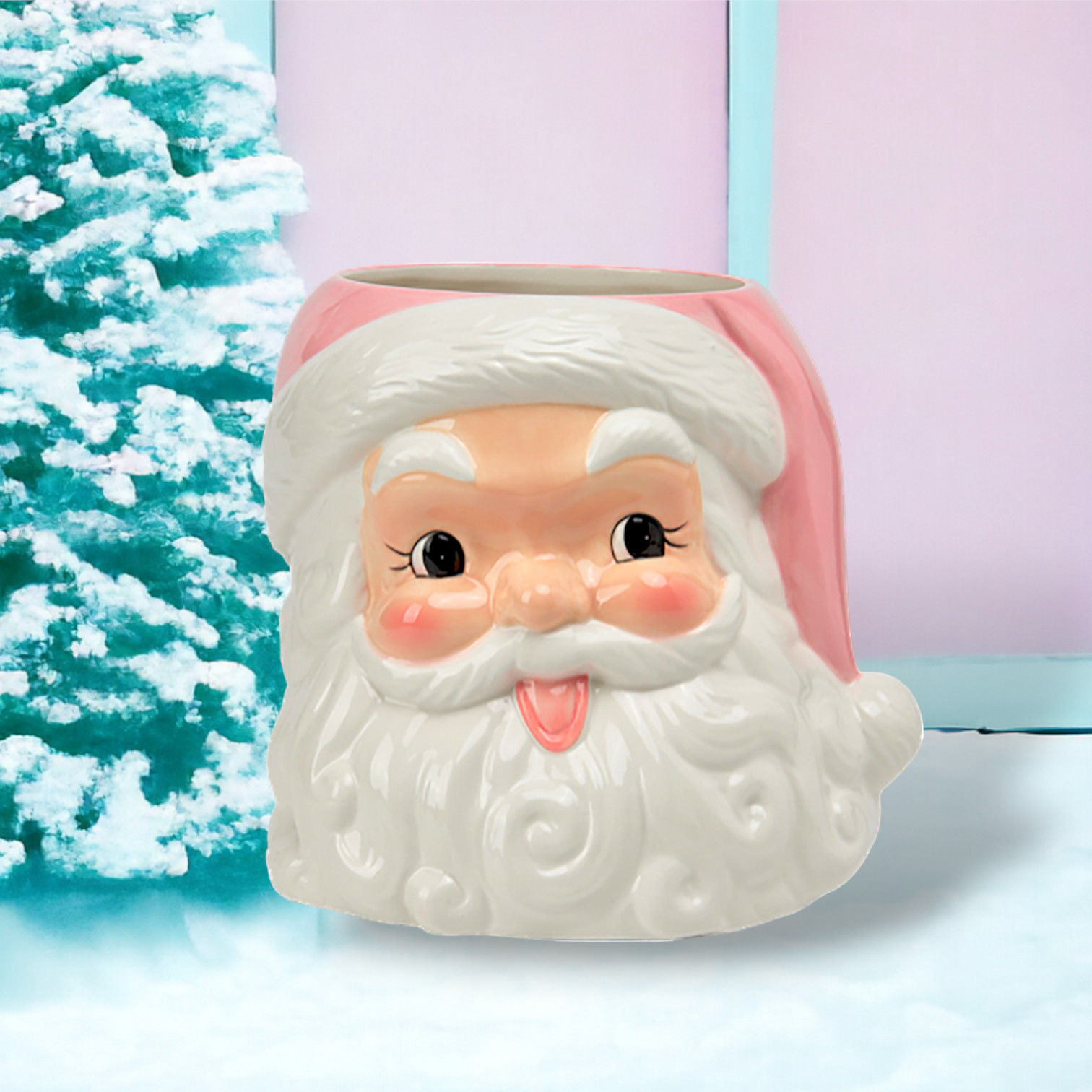 Pink Retro Santa Head Planter