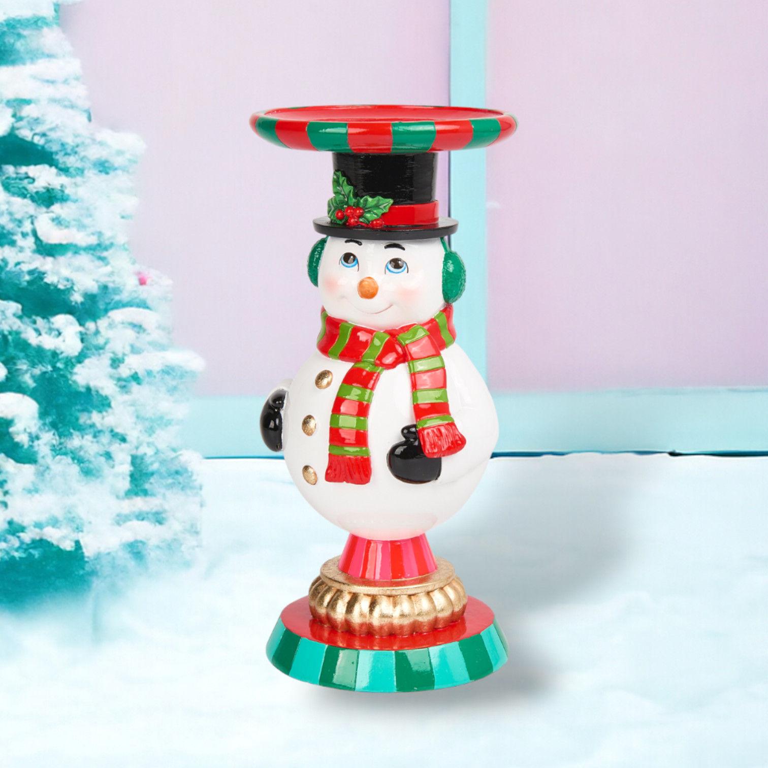 9in Vintage Snowman Candle Holder