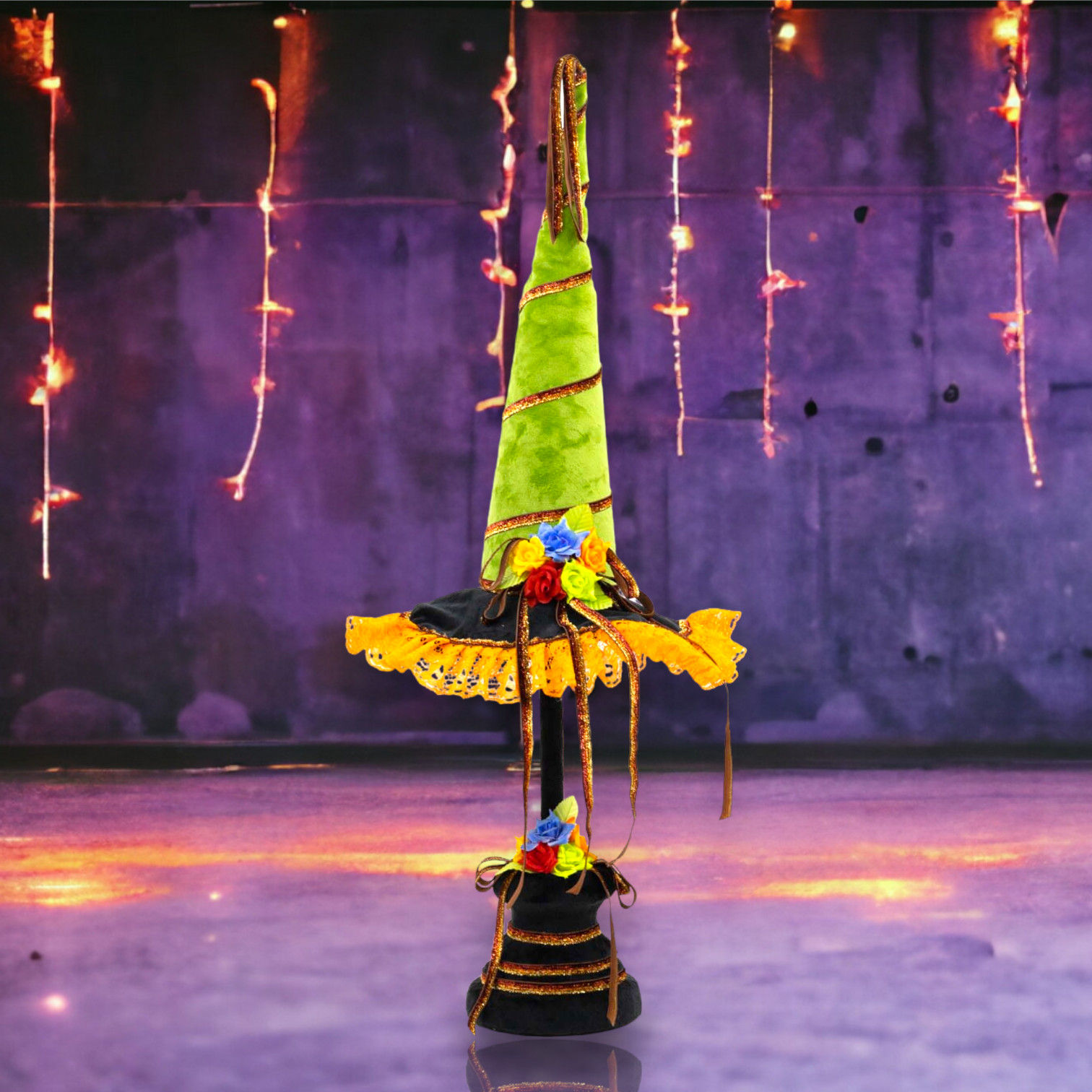 33.5" Day of Dead Witch Hat on Pedestal