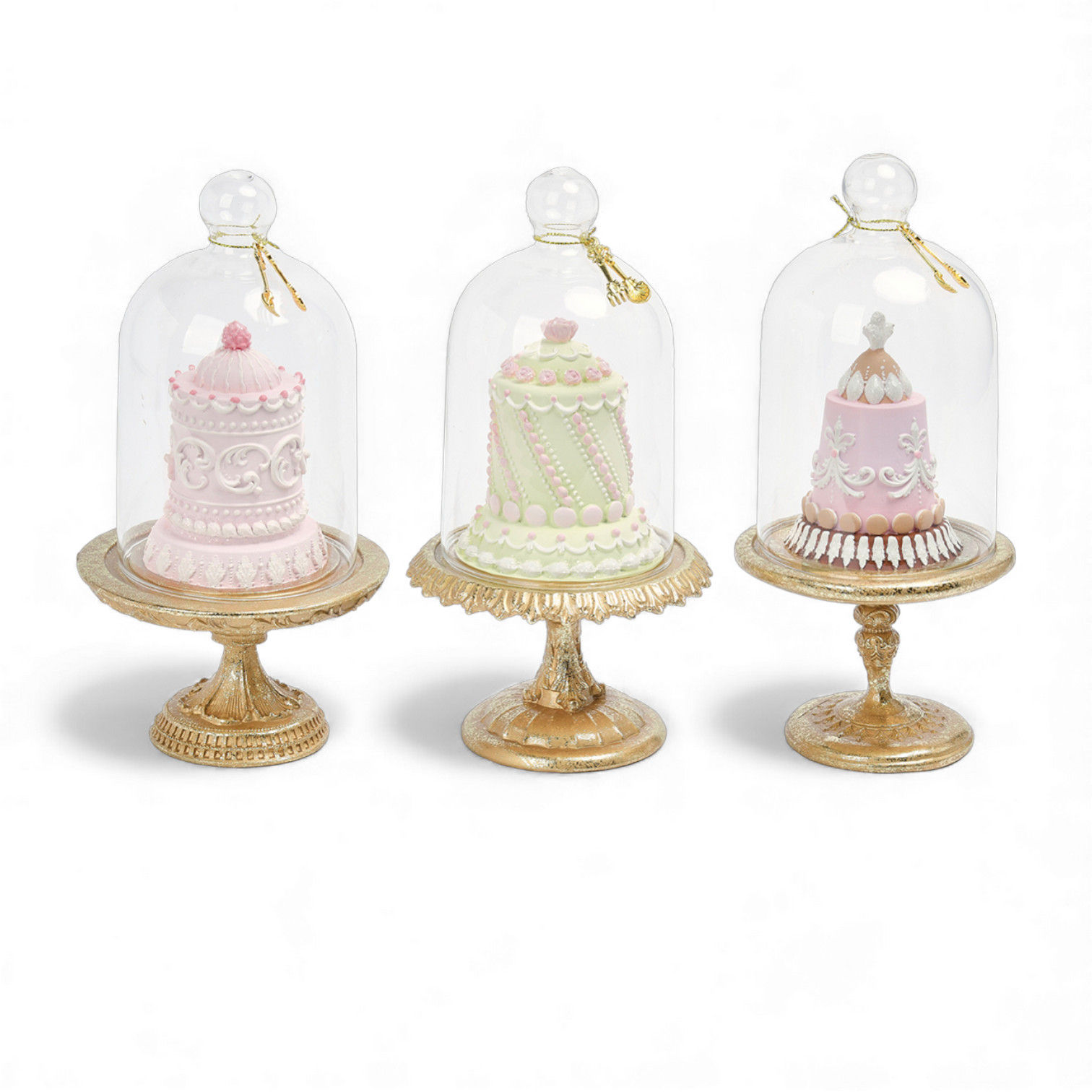 Set of 3 Asst Patisserie Cakes in Glass Cloche