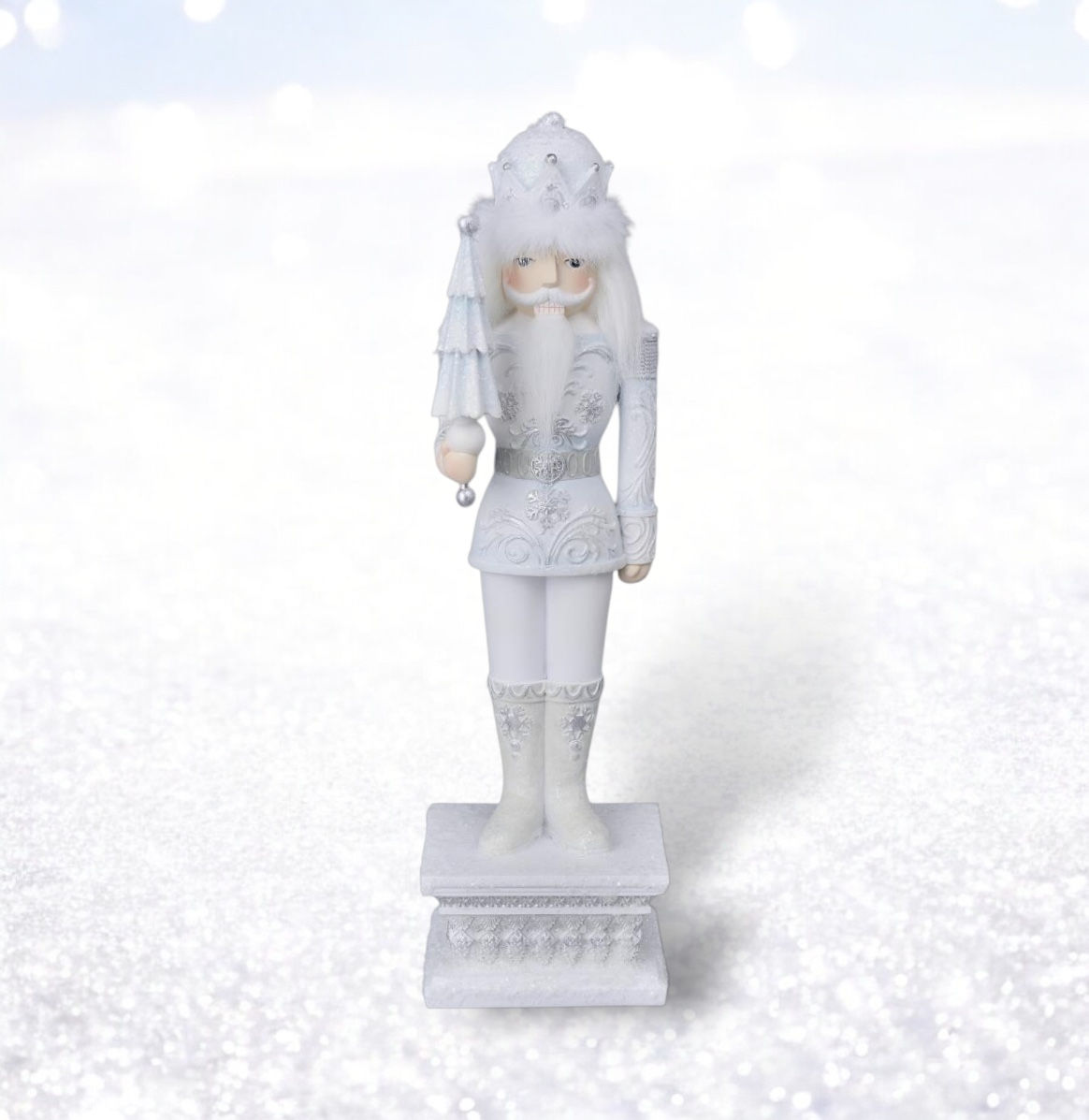 14" White Nutcracker on Pedestal