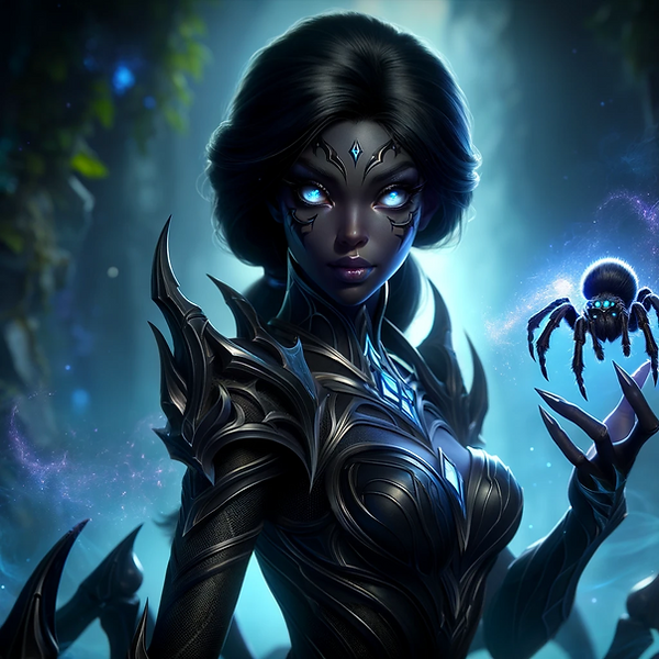 Fantasy portrait of Lyssara, a dark sorceress with glowing violet eyes and arcane facial markings..