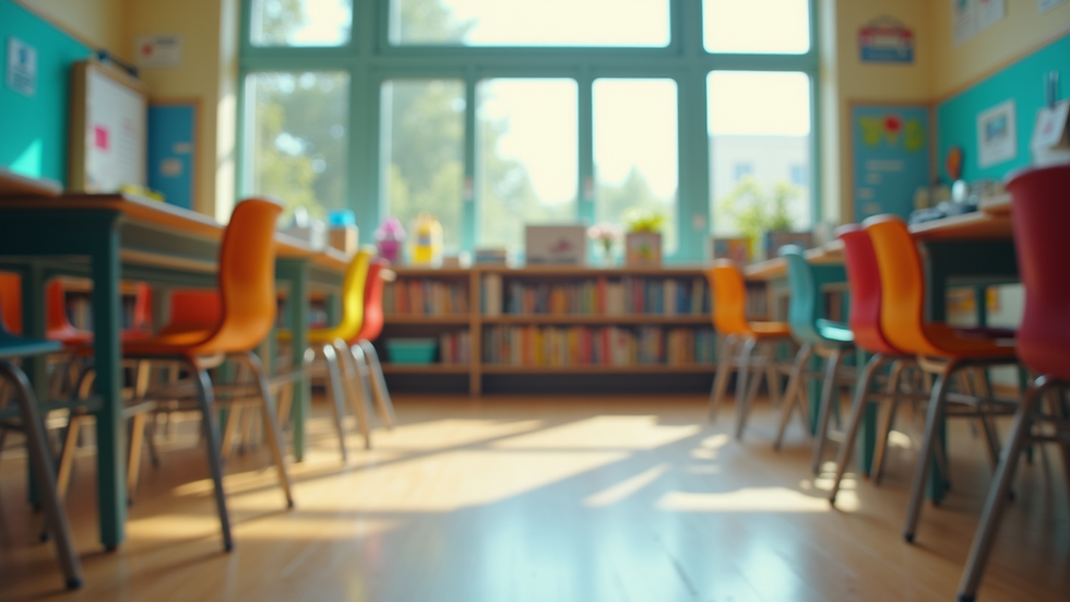 Eye-level view of a colorful classroom filled with educational materials