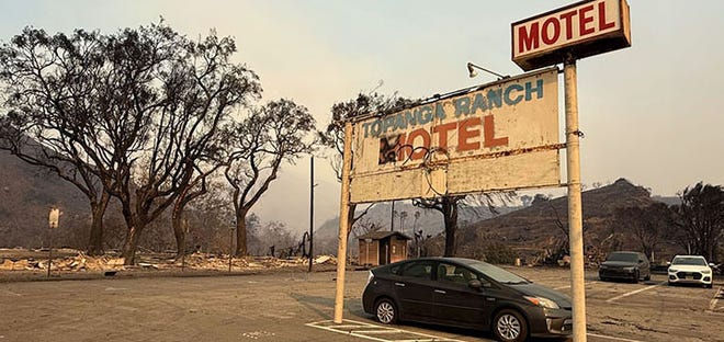 The fire aftermath of the historic Topanga Ranch Motel in a photo taken on Jan. 8, 2025. Photo taken by California State Parks