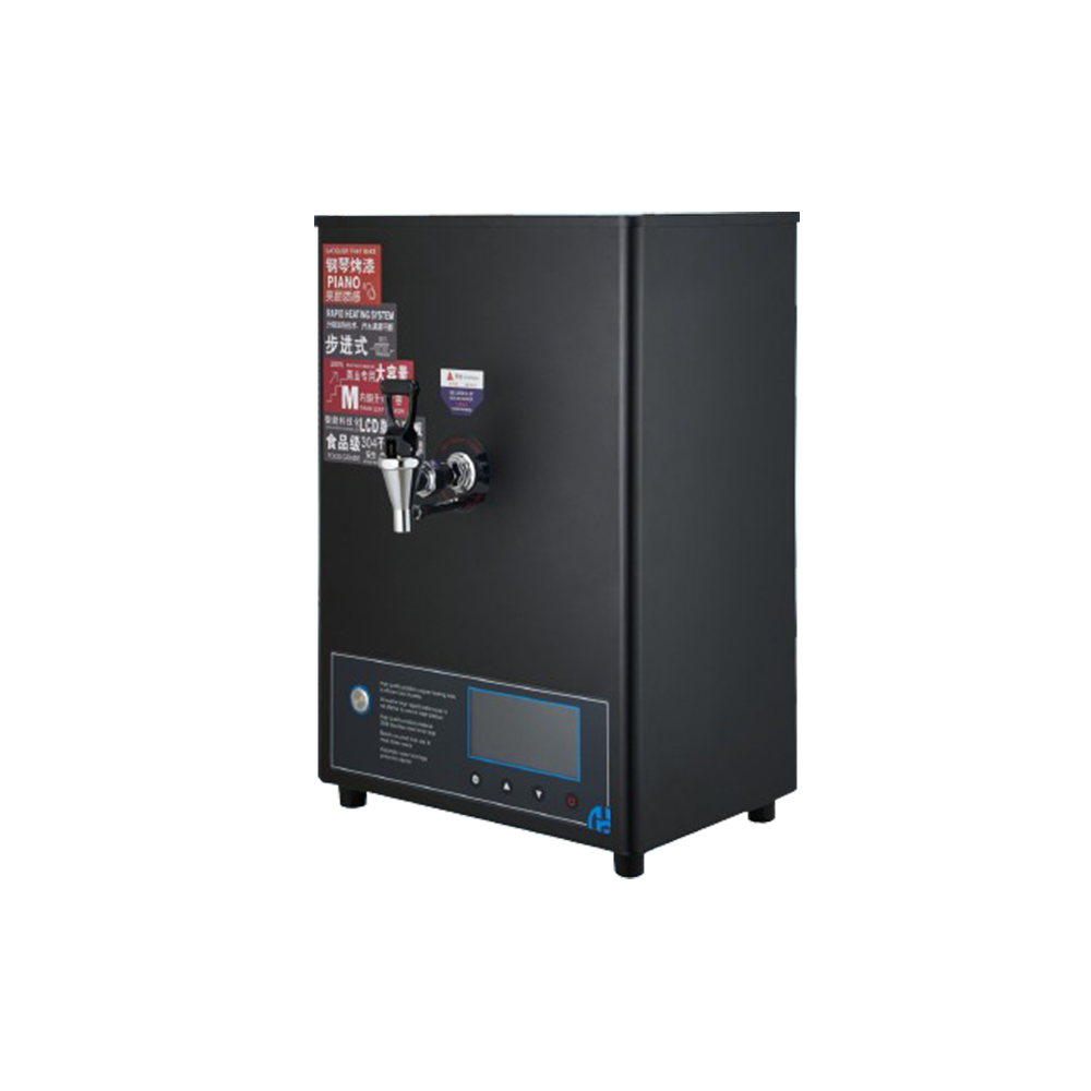 Professional HF-B25pro commercial hot water boiler with sleek black finish and LCD digital display, featuring a premium chrom