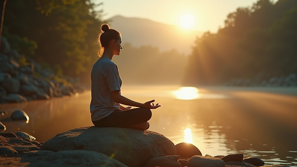 Close-up view of a person meditating in a serene environment