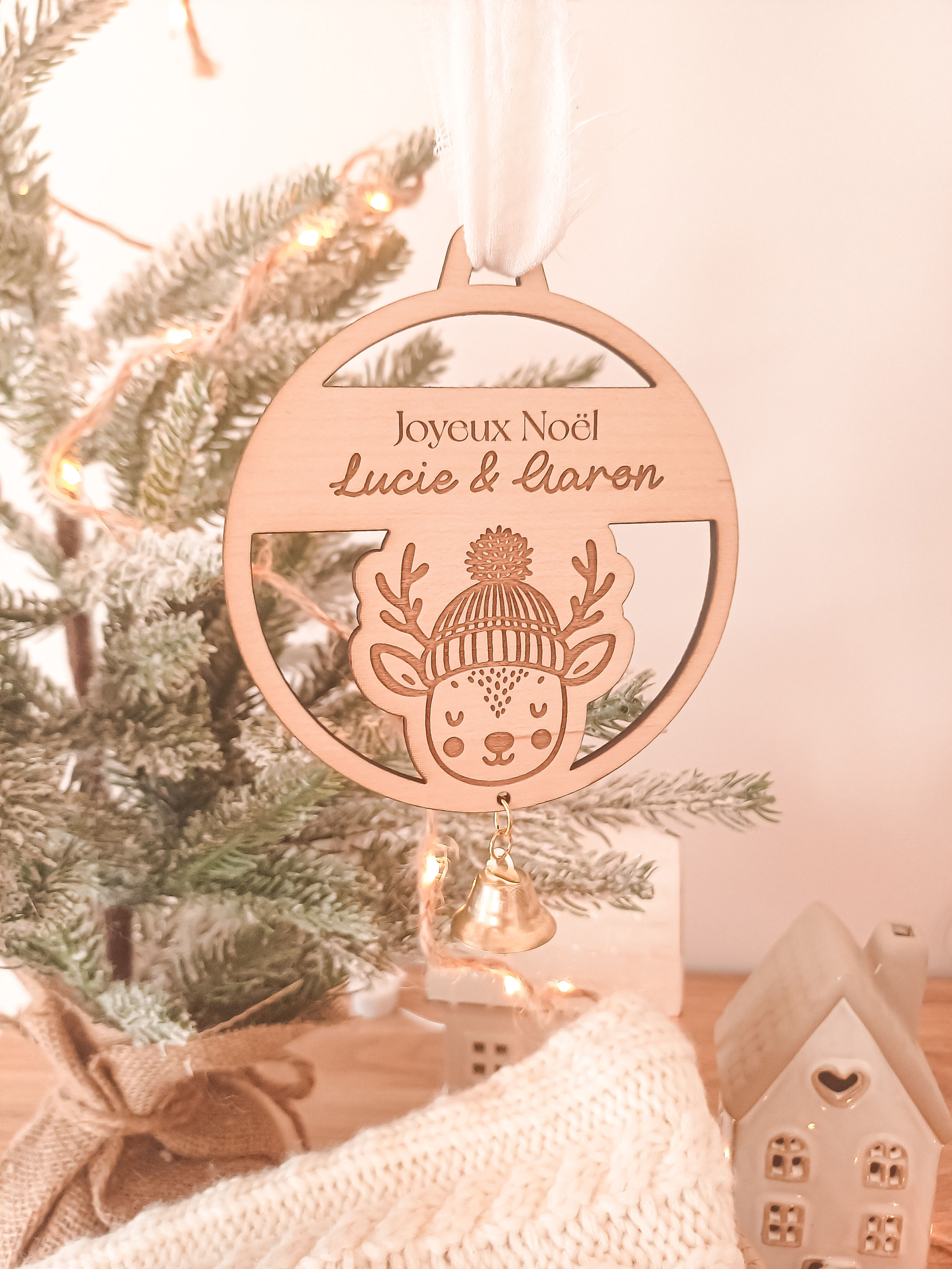 Suspension de Noël - Bébé renne et sa clochette