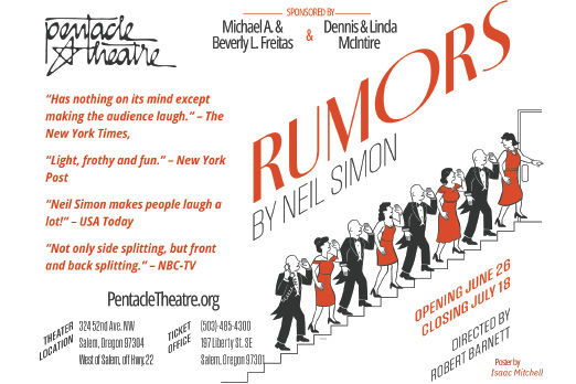 Neil Simon’s Rumors, Opens June 26 at Pentacle Theatre