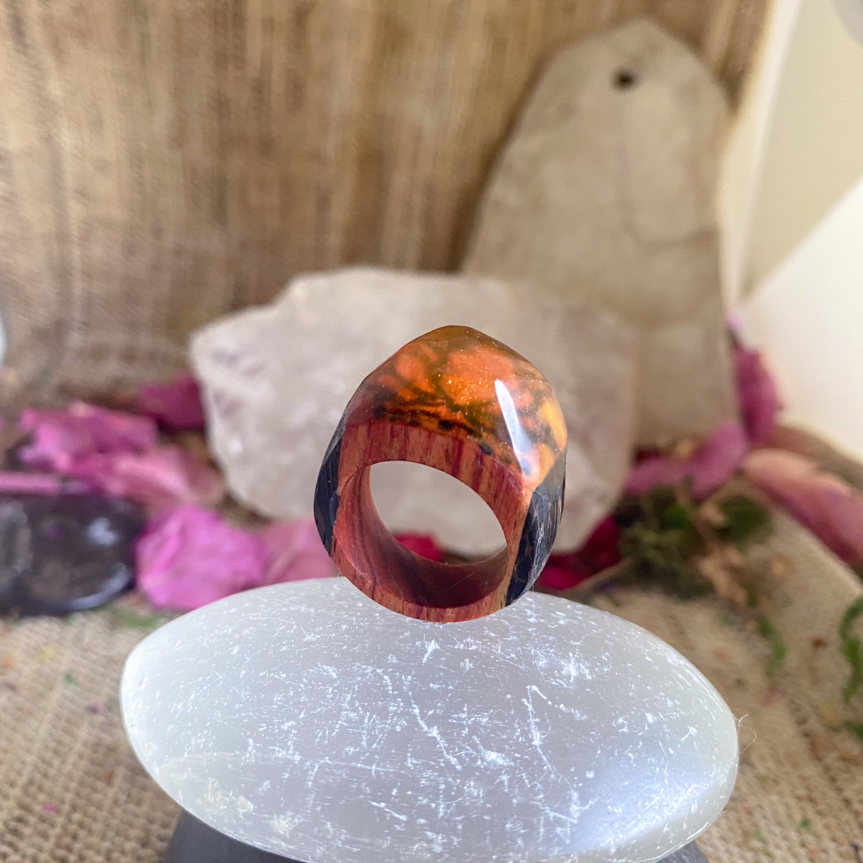 Guanyin Bague bois exotique précieux : palmier noir, bois de rose et wengé