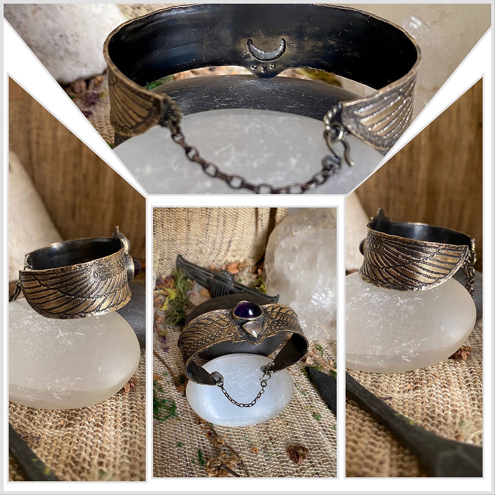 Thumbnail: Astarte talisman manchette amethyste du Bresil AAA et quartz rose facette 